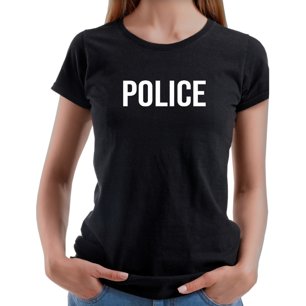 Oferta Linda Camiseta Feminina Police Festa Fantasia FBI Swat Eua Camiseta ou Baby Look Dtf