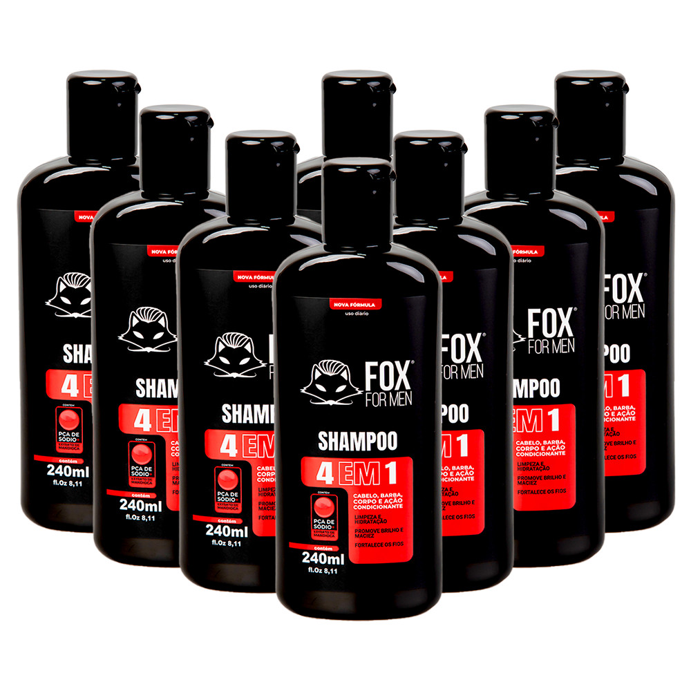 Kit 8 Shampoo Masculino 4 em 1 240ml Fox For Men em Oferta na Shopee