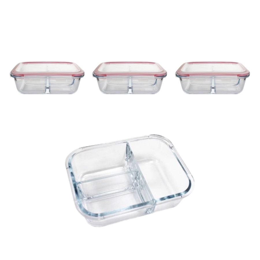 Kit 6 Pote Vidro Hermético 3 Divisórias Tampa Lock Marmita 890ml em Oferta na Shopee