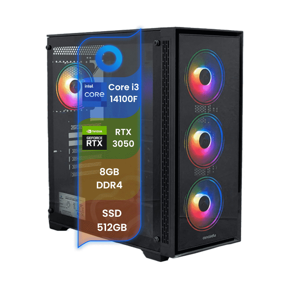 PC Gamer TOP Concórdia Processador Intel Core i3 14100F 8GB SSD 512GB RTX 3050 F