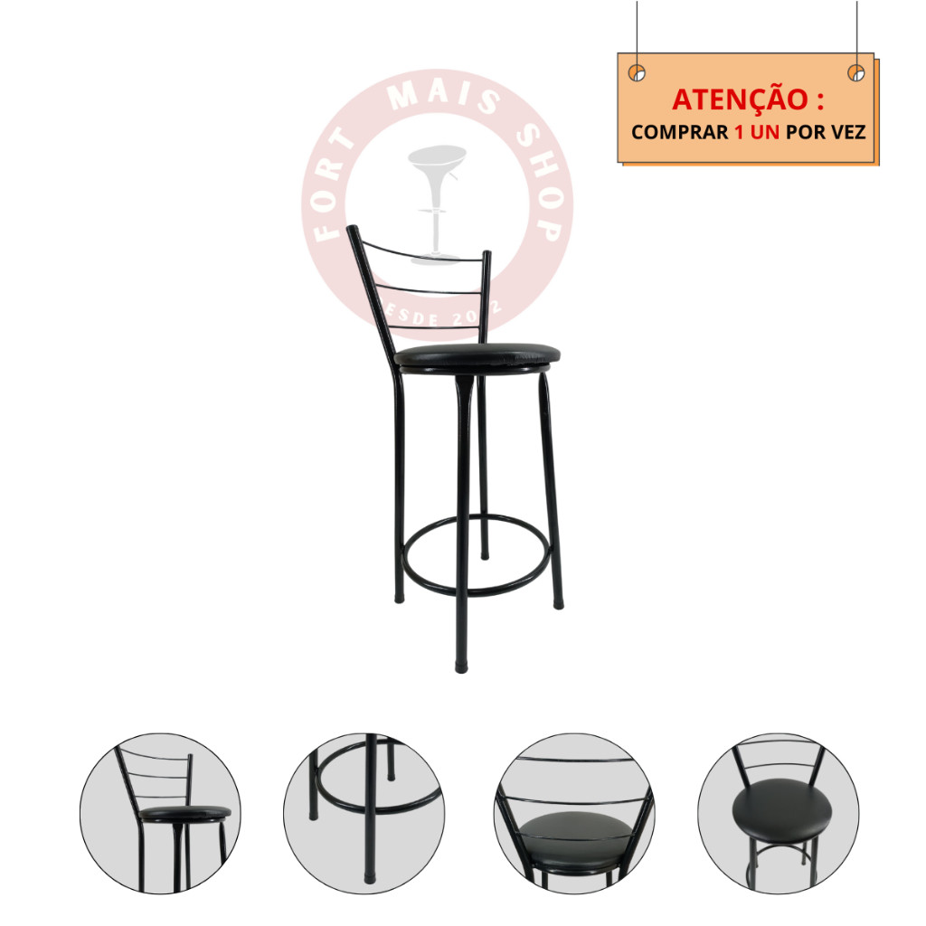 1 Banqueta Média Preta Para Cozinha Bancada Bar Bancos Bistrô Balcão Bancada -Oferta
