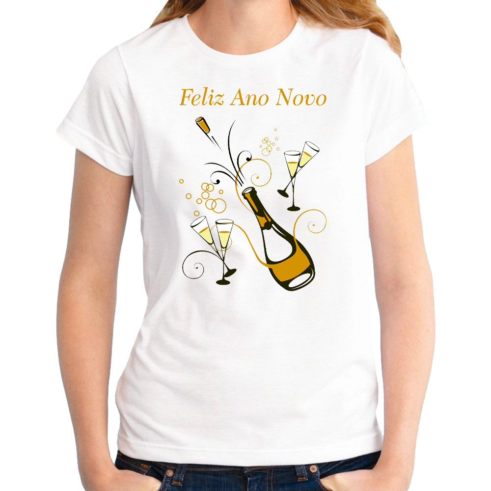 Camiseta Feliz Ano Novo Champanhe Réveillon Champagn Camisa Personalizada Festa Evento