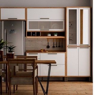 Cozinha Compacta 100% Mdf 4 Peças 9 Portas 3 Gavetas e Vidro 274cm Vicenza Espresso Móveis Amêndoa/Branco em Oferta na Shopee