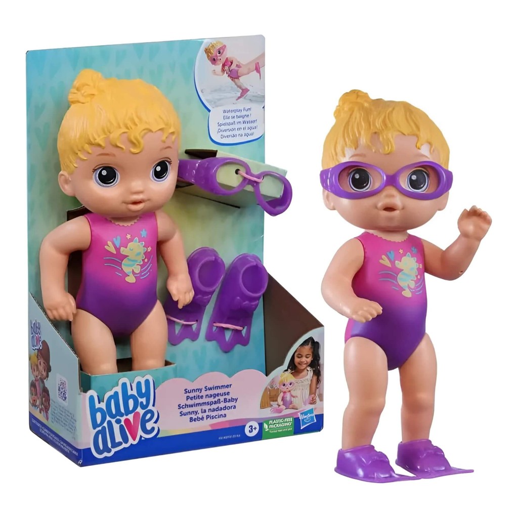 Boneca Piscina Baby Alive Loira Nadadora C/ Acessórios Roxo Hasbro F8140 - 18531