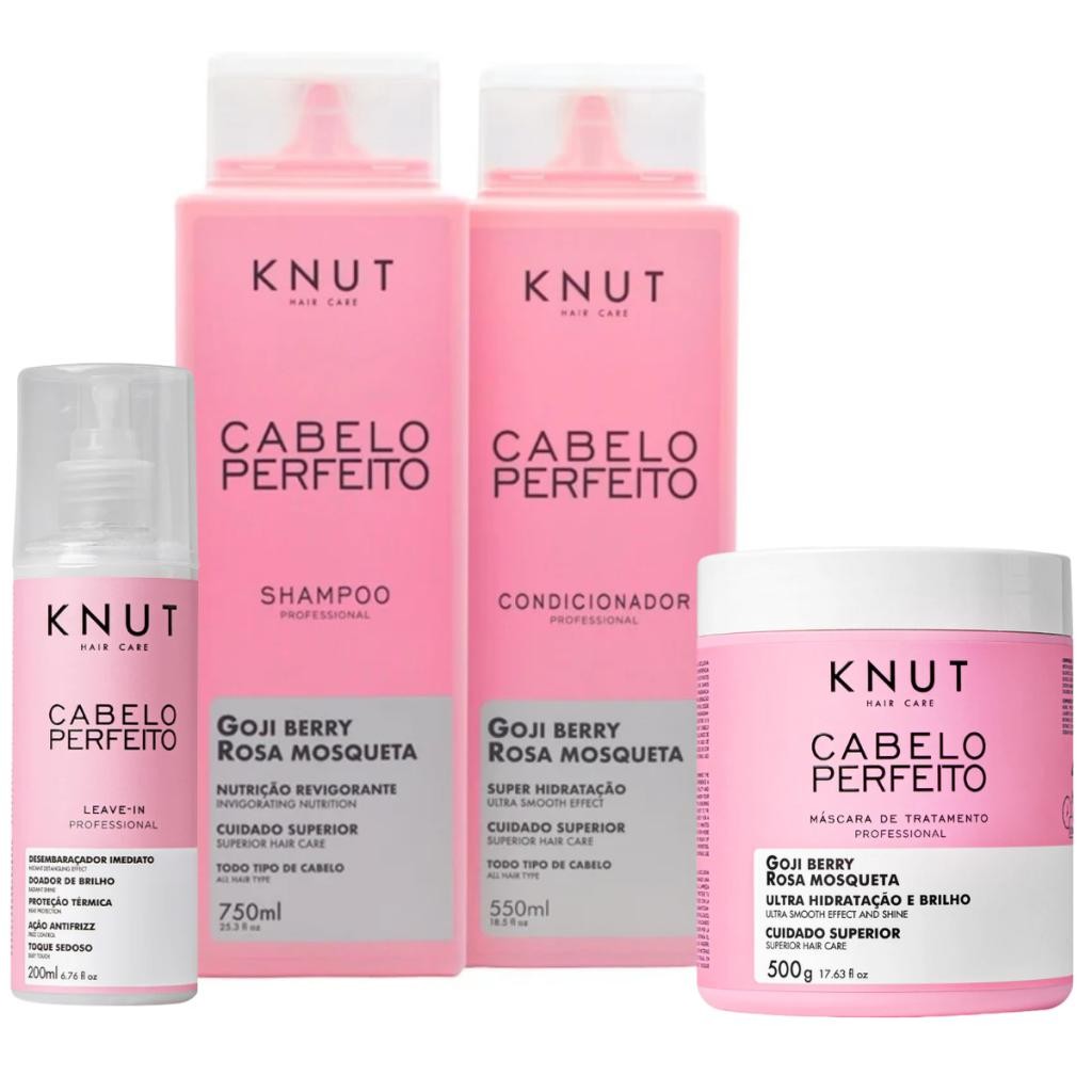 Knut Cabelo Perfeito Goji Berry Shampoo 750ml Condicionador 550ml Máscara 500g Spray Leave-in 200ml em Oferta na Shopee
