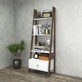 Estante Escada 4 Prateleiras 1 Gaveta Branco/Rústico em Oferta na Shopee