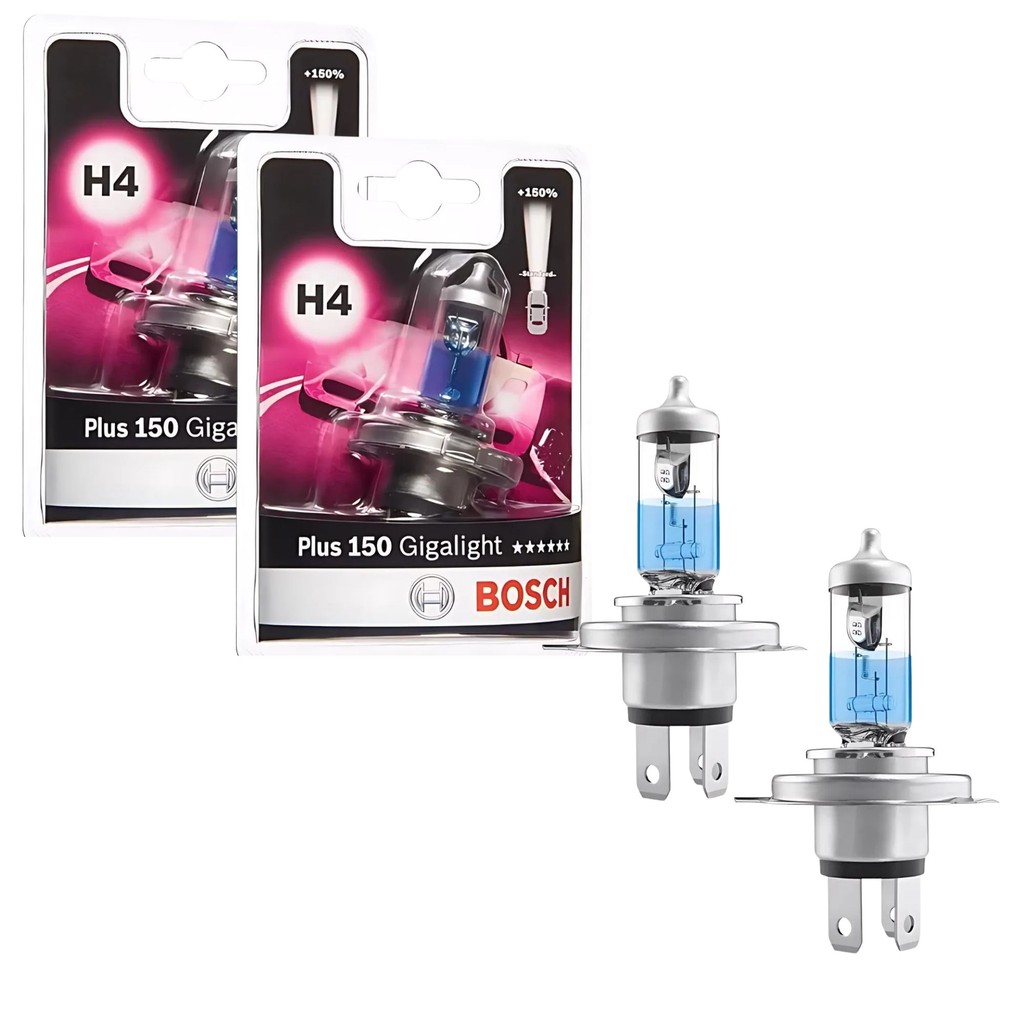 Imagem PAR DE LÂMPADA BOSCH ORIGINAL H4 GIGALIGHT PLUS 150 12V 60/55W FAROL ALTO BAIXO 150% MAIS LUZ