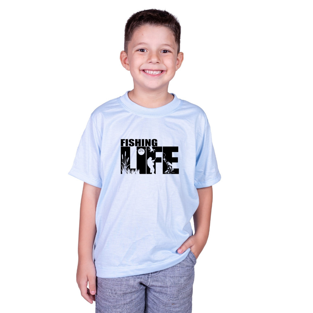 Camiseta Roupa Infantil Pesca Fishing Life Estilo Divertido Pescaria Pescador
