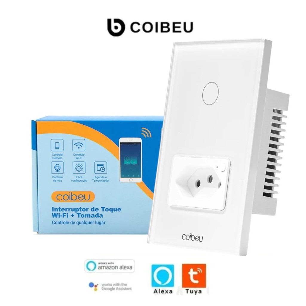 Interruptor Touch Inteligente 1 Botão com Tomada Wi-fi Coibeu Branco - 4x2