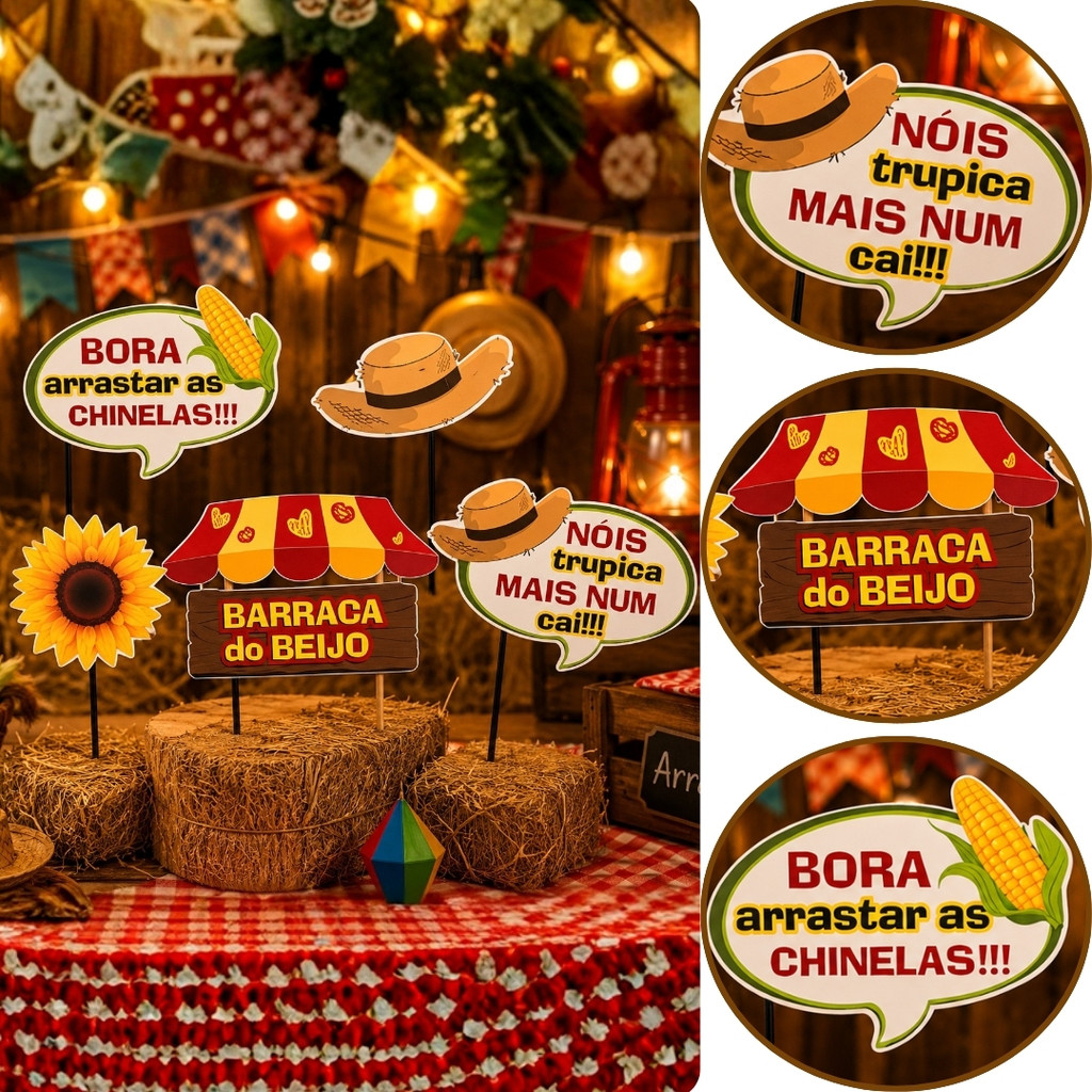 10 PLAQUINHAS ARRAIAL FESTA JUNINA P/ SELFIE 54.19 ( FESTA JUNINA 2026 )