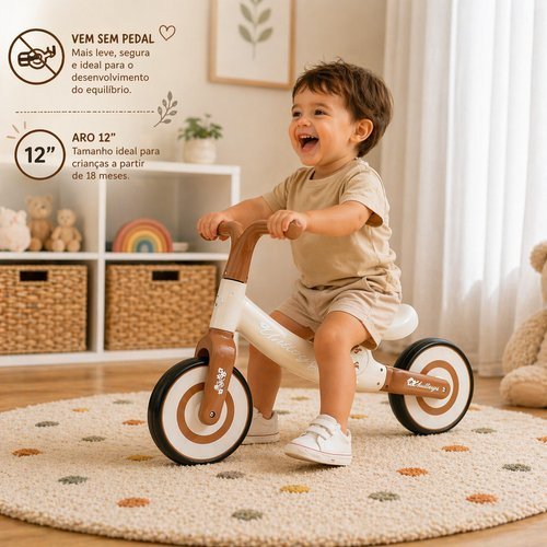 Bicicleta Equilibrio Infantil Sem Pedal Desenvolvimento Seguranca Diversao Bege