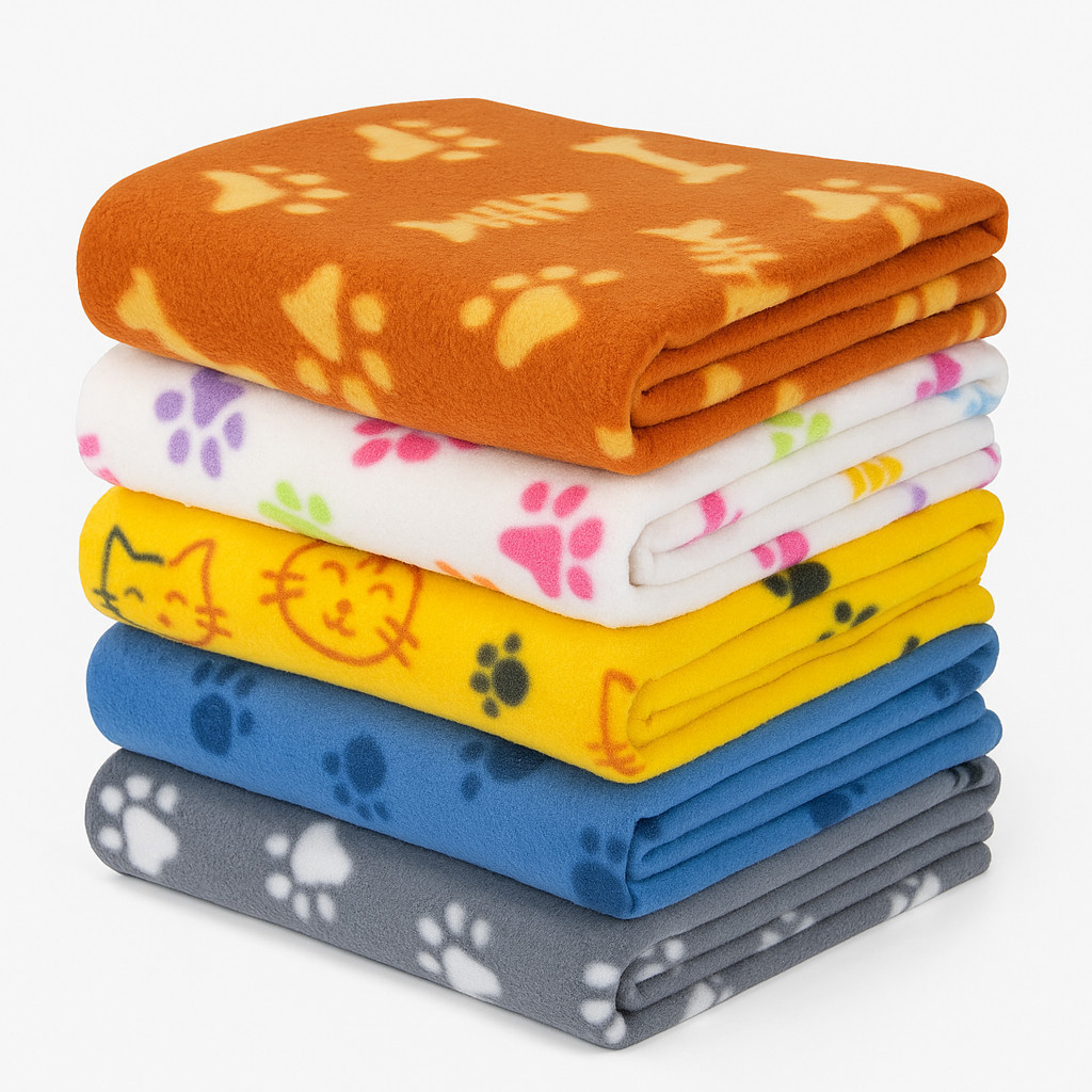 Kit 5 Mantas Cães e Gatos - tecido Soft Fleece - Cobertores com Estampas Pet Sortidas