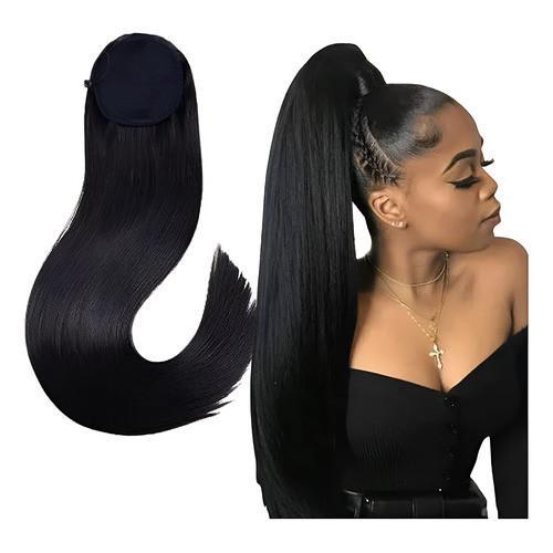 Aplique Rabo De Cavalo Longo Liso 70cm Bio Orgânico Yan Hair Liso Preto 70cm  Presilha