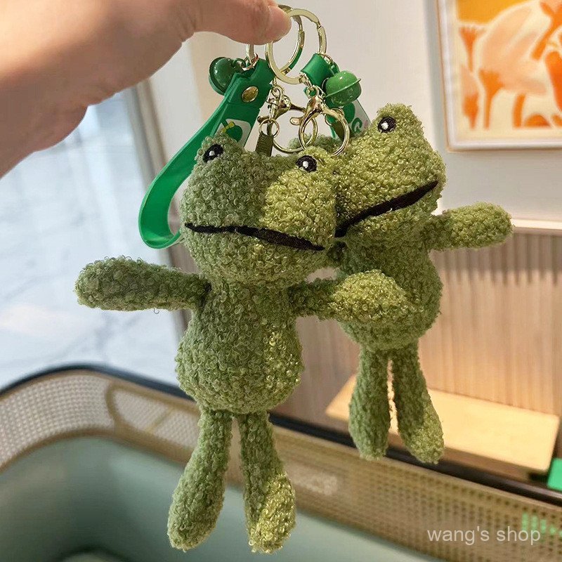 Chaveiro de pelúcia verde moderno em formato de sapo com alça, chaveiro criativo e fofo para bolsa, disponível para vend
