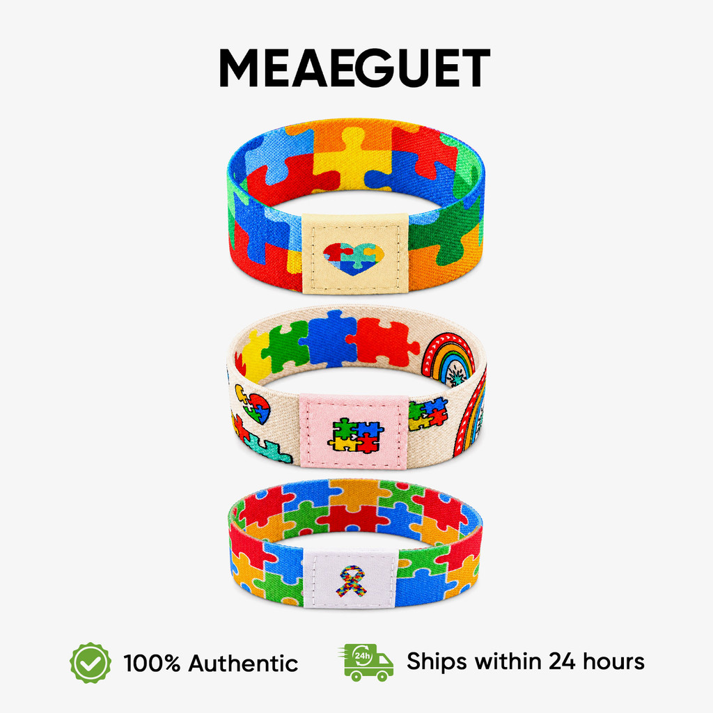 Pulseira Meaeguet Autismo Para Crianças Colorida Quebra-Cabeça Elástica Macia Meninos Meninas Adolescentes Adultos