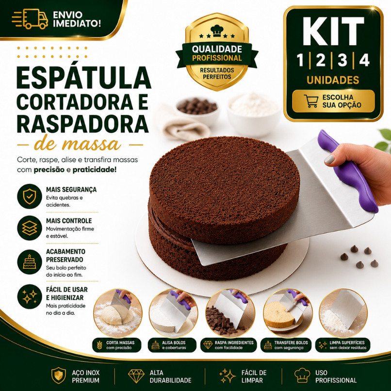 Espátula Transferidor de Bolo 1/2/3/4 Cortador Raspador de Massa Aço Inox Alisador Confeitaria Profissional