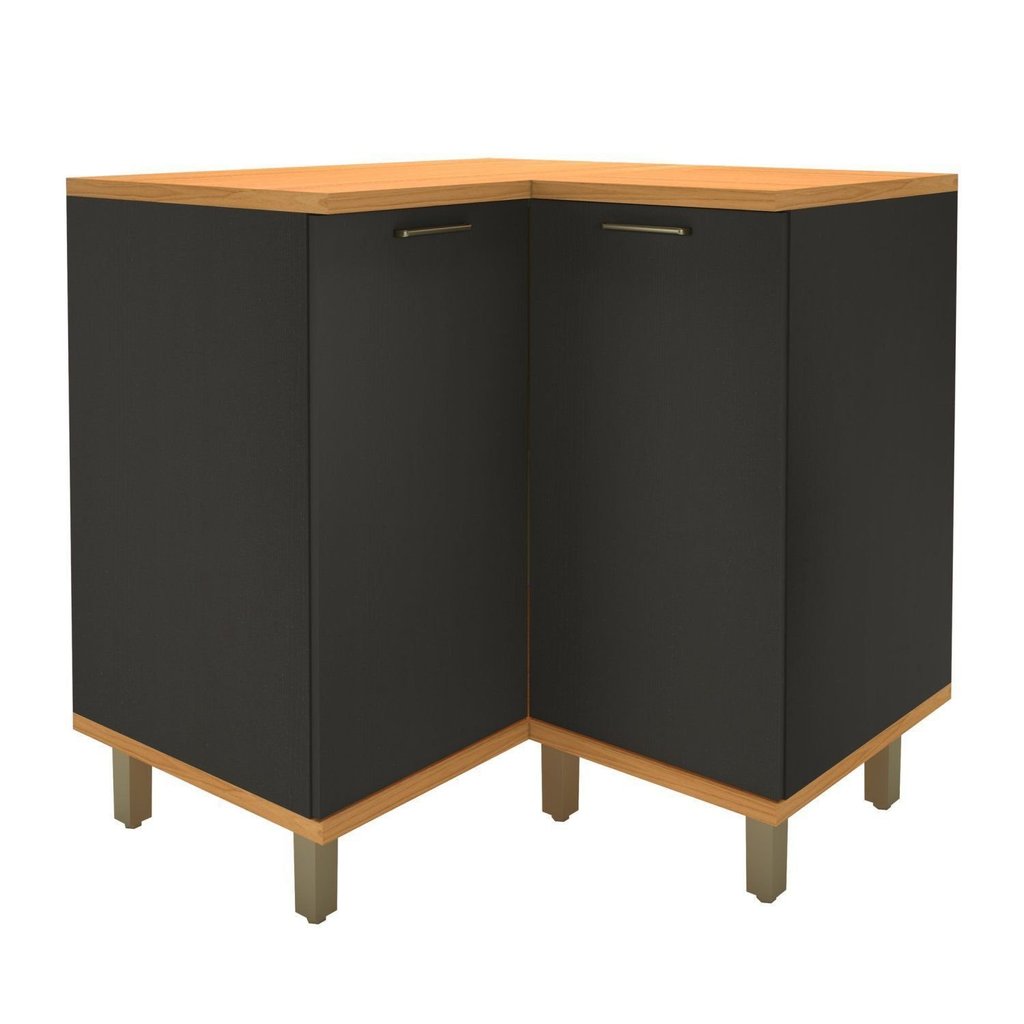 Balcão de Canto Reto com Tampo 2 Portas com Pés para Cozinha Modulada Chumbo Madri Preto