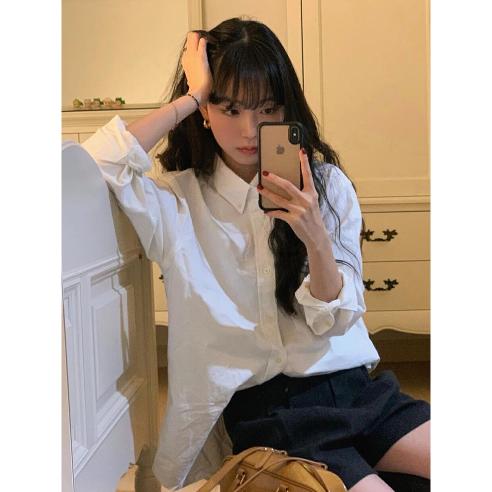 Estilo Preppy camisa branca feminina início da primavera 2026 novo estilo camisa pequena chique linda camisa pequena man