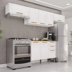 Cozinha Compacta Modulada 4 Peças 8 Portas 2 Gavetas Bella Branco Branco/Cinamomo