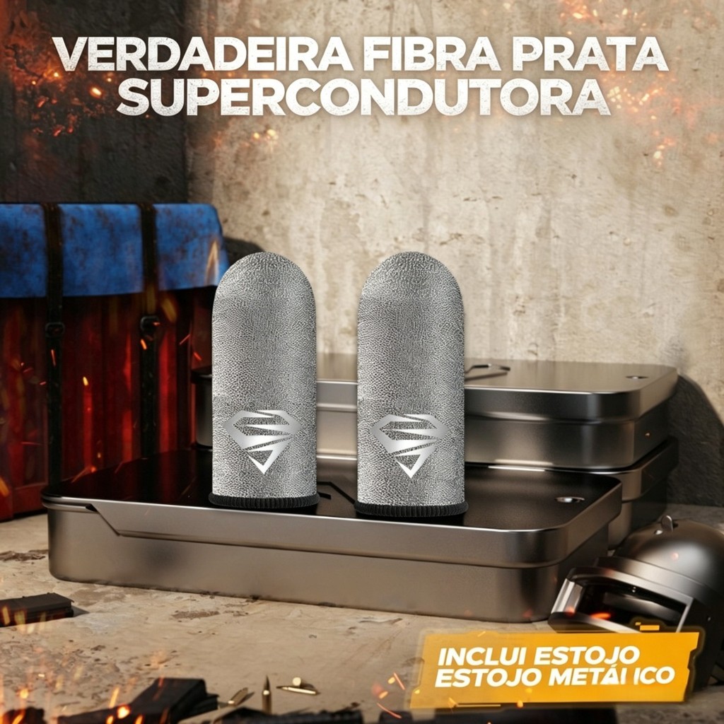 Luva Gamer De Dedo Pro Anti Suor 2 Pares Com Caixa Metálica Free Fire PUBG