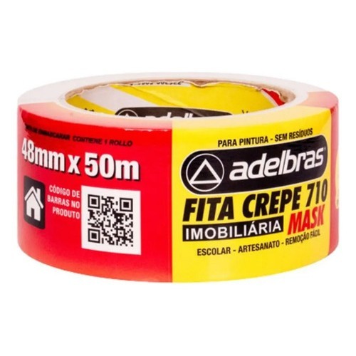 Fita Crepe Adelbras Branca 48mm X 50m Para Pintura Parede Madeira Automotiva Mascaramento Reforma
