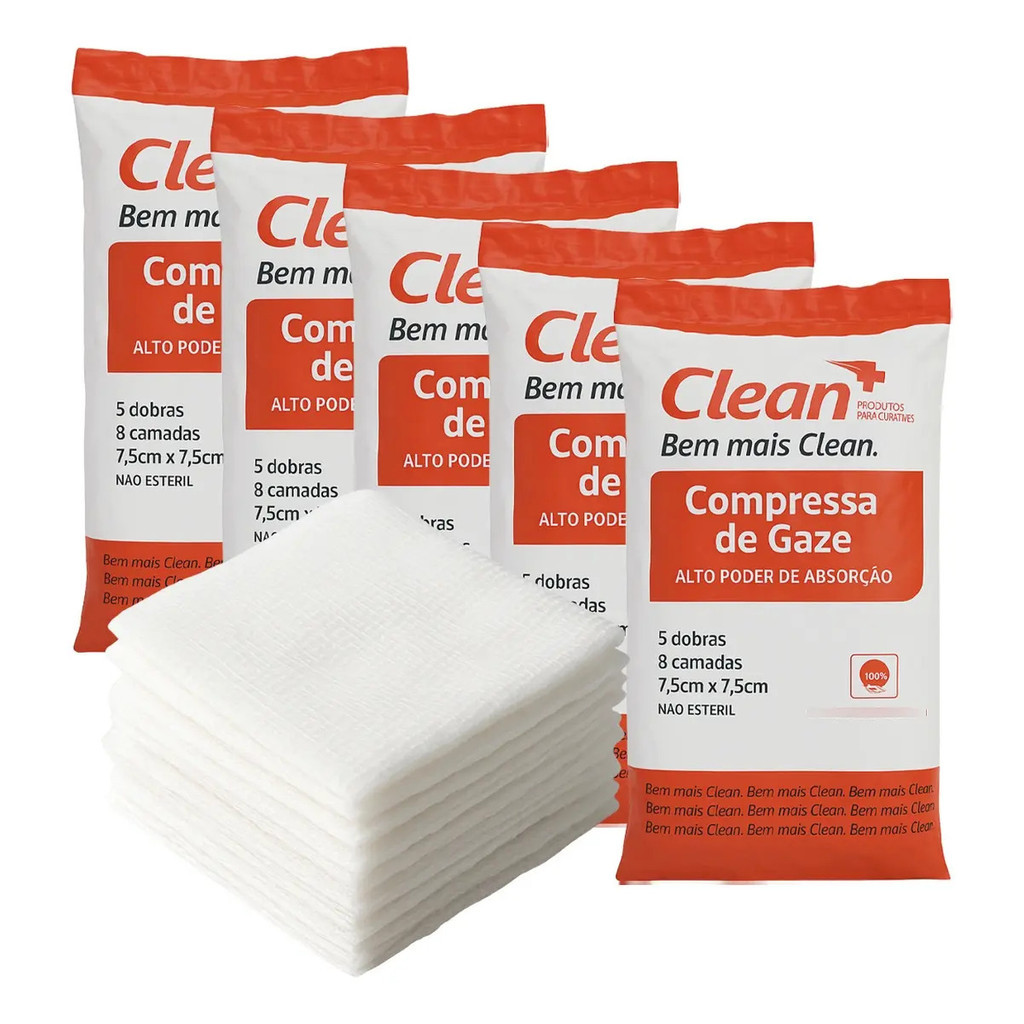 5 Pacotes Compressa De Gaze 9 Fios 100g Hidrófila Algodão