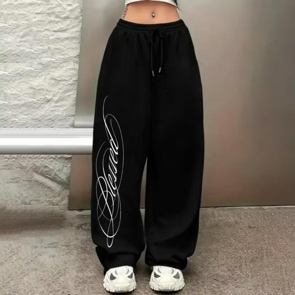 Calça Baggy Feminina  Wide Leg Streetwear Y2K Moletom Larga Oversized Skatista Casual  B L E S S E D