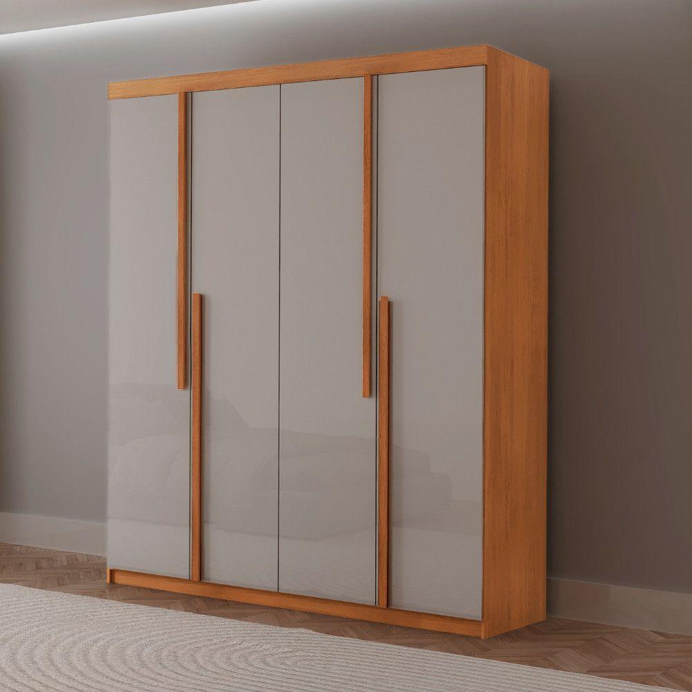 Guarda Roupa Solteiro Quioto 4 Portas 2 Gavetas MDF Naturalle Off White Moderna