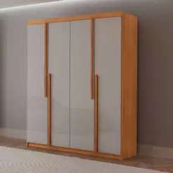 Guarda Roupa Solteiro Quioto 4 Portas 2 Gavetas MDF Naturalle Off White Moderna
