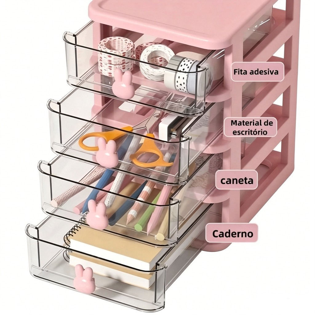 Organizador com Coelhos Fofos-Gaveta para Maquiagem,Bijuterias e Pequenos Objetos|Estilo Minimalista LMF-MZ98 — imagem 2 de 2