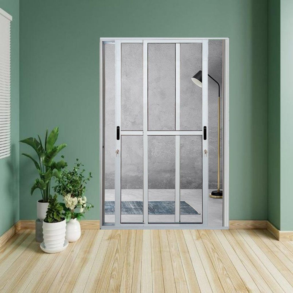 Porta Sacada de Alumínio 2 Folhas Móveis 210 x 150cm com Fechadura Linha 25 Branco Esquadrias Bergamo Branco