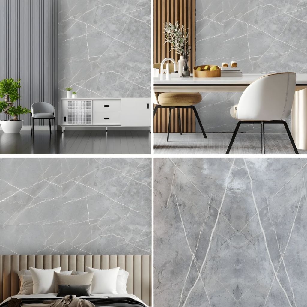 Papel De Parede Mármore Cinza Adesivo Brilhante Lavável 2MX60CM Vinílico P/Casa Móveis Quarto