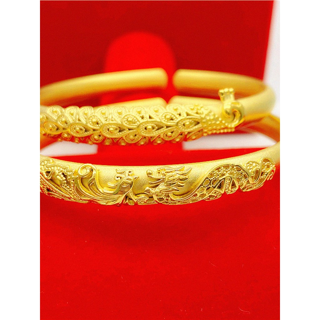Imitação de ouro vietnã areia ouro método antigo pulseira feminino dragão Phoenix pavão fosco aberto pulseira sólida ban