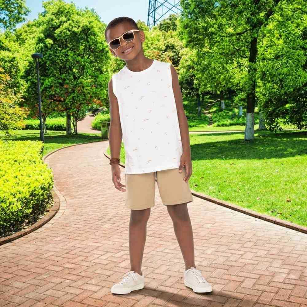 Conjunto Menino Alakazoo Regata Estampada em New Amsterdam e Bermuda Moletom