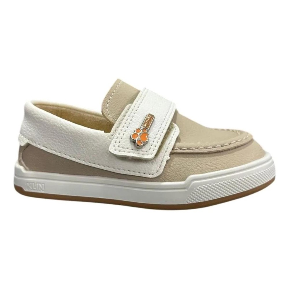 Mocassim Infantil Klin Flyer Menino - Off White e Bege em Oferta na Shopee