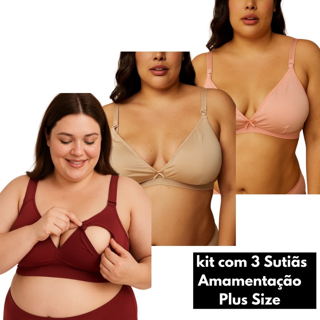 Kit 3 Sutiã Amamentação Plus Size do 38 ao 52 em Oferta na Shopee