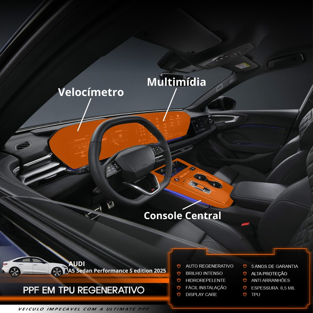 Película PPF Proteção Kit Interior Básico Audi A5 Sedan Performance S 2025 2026 Transparente TPU Anti Risco