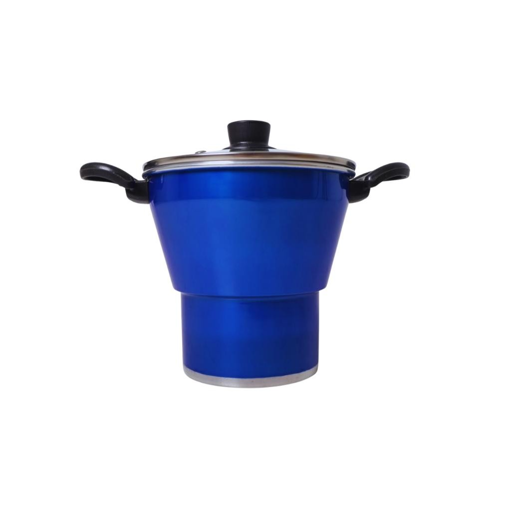 Cuscuzeira Tamanho Família Cor Azul Escuro Nº18 Com Tampa de Vidro Para Café da Manhã - 2,8 Litros