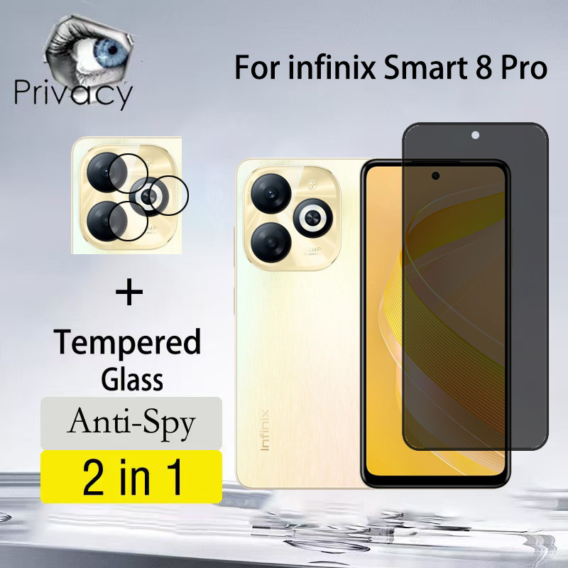 2 Em 1 Película infinix Smart 8 Pro Tela Anti-Espionagem De Vidro Para infinix Smart 8 9 Hot 50 50i Note 50 Plus