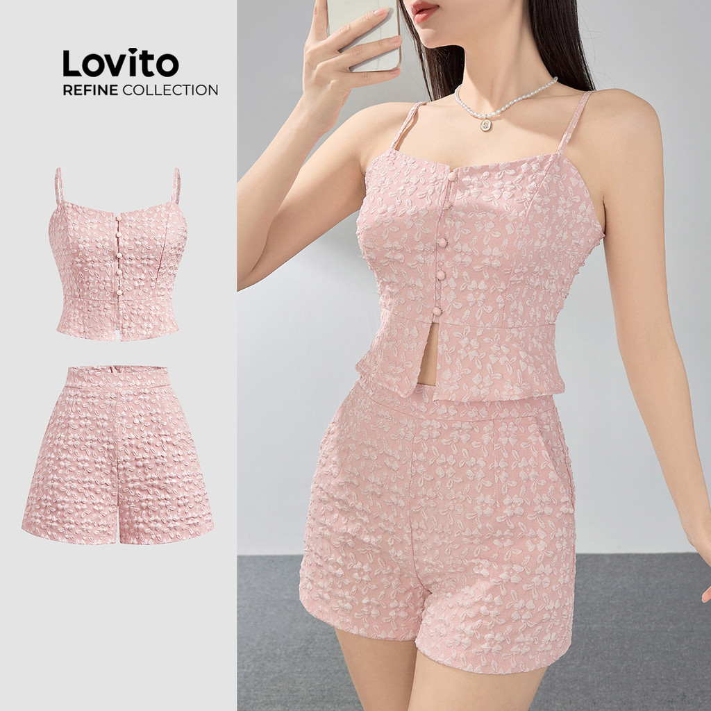 (Lovito Refine) Boho Top Plissado Com Botões Divididos Verão/Primavera Tops Ou Calças Para Mulheres LR4ED053 em Oferta na Shopee