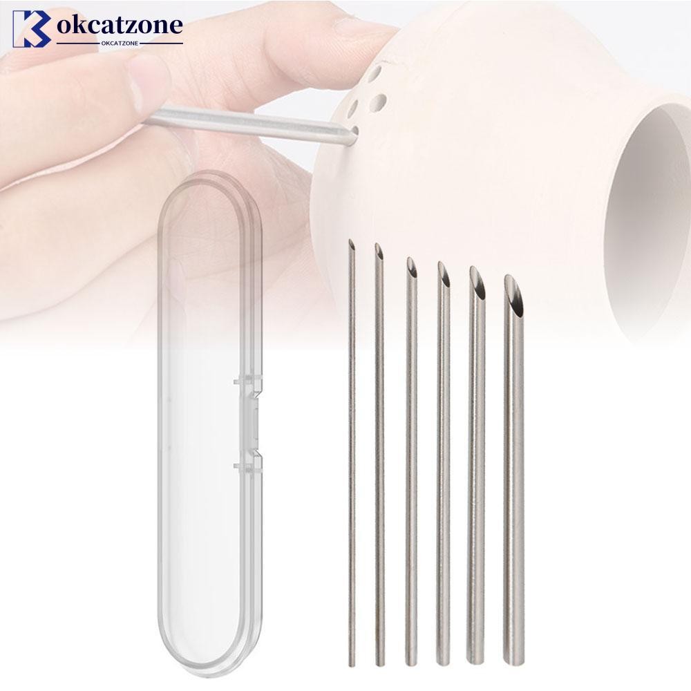 OKCATZONE 6 Pçs/set Furador De Aço Inoxidável Para Cerâmica Argila Holing Escultura Corte Puching Ferramentas Pote Vaso