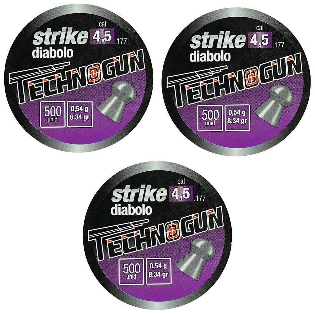CHUMBINHO TECHNOGUN STRIKE DIABOLO 8,57G R 500UN. 4.5MM - COMBO 03 LATAS