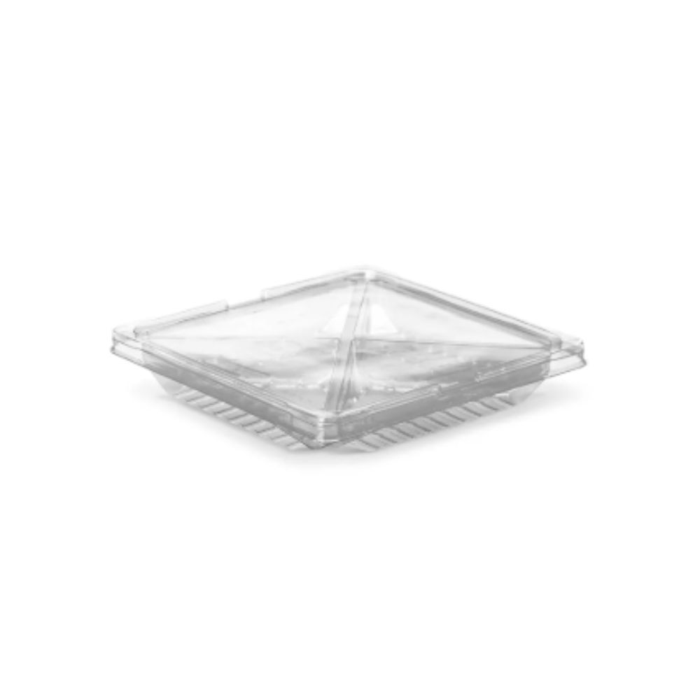 100 Embalagens Plásticas Bandejas Petisqueira G545 com tampa 4 Divisórias Quadrada para Frios Doces Petiscos