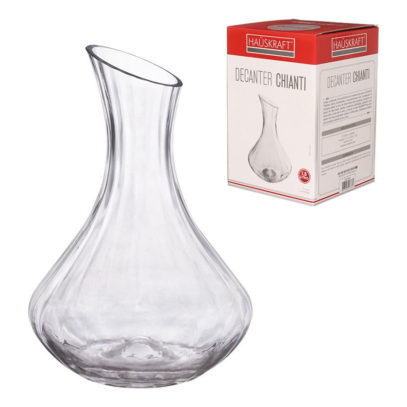 Decantador Aerador Para Vinho Decanter 1,5 Litros De Vidro Com Bico Inclinado Chianti Hauskraft