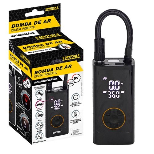 Bomba De Ar Portatil Digital Inflador Compacto Alta Pressao Recarregavel Uso Automotivo Bicicleta Moto