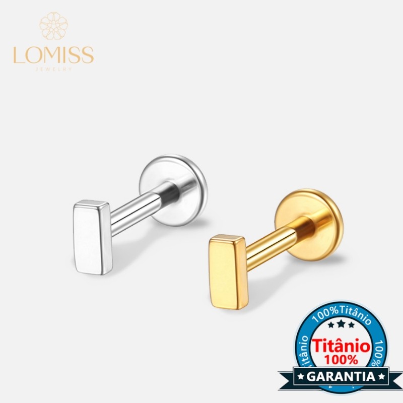 LOMISS Piercing Conch Labret Banhado Pvd Gold 18k Rosca Interna Titânio G23 Retângulo Helix Nariz Boca em Oferta na Shopee