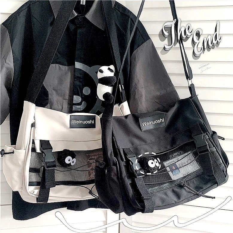 Bolsa Carteiro Unissex Estilo Street – Bolsa Transversal de Nylon Impermeável com Múltiplos Bolsos e Grande Capacidade em Oferta na Shopee