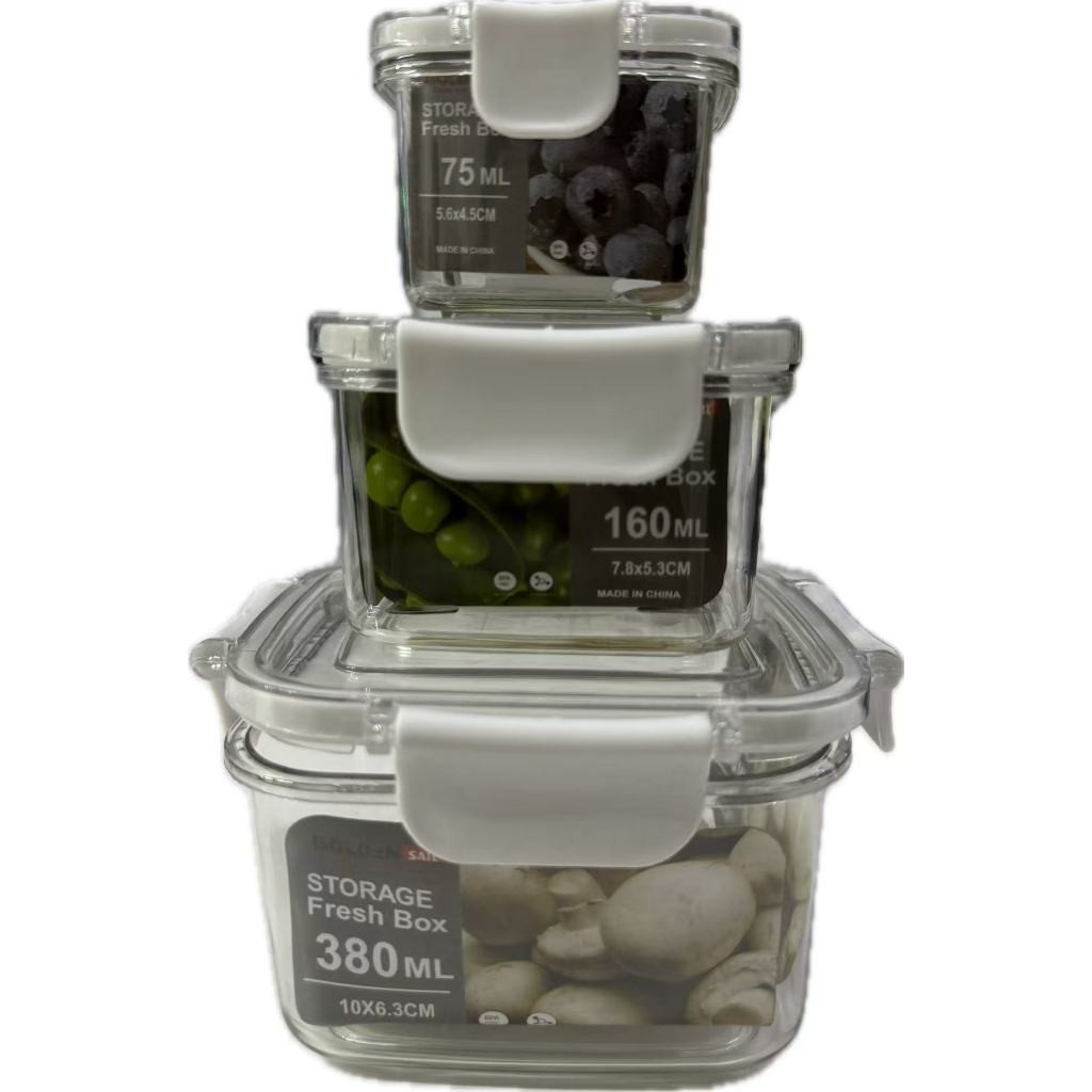 Kit 3 Potes Pote Hermético Acrílico Organizador de Geladeira Tampa Alta Vedação em Silicone WL-2506