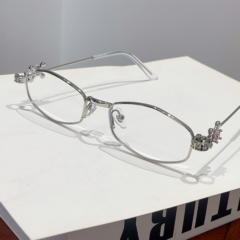 Óculos De Metal Resistentes Vintage Elegantes Com Topo Plano E Diamante Embutido Bloqueio De Luz Azul Ópticos