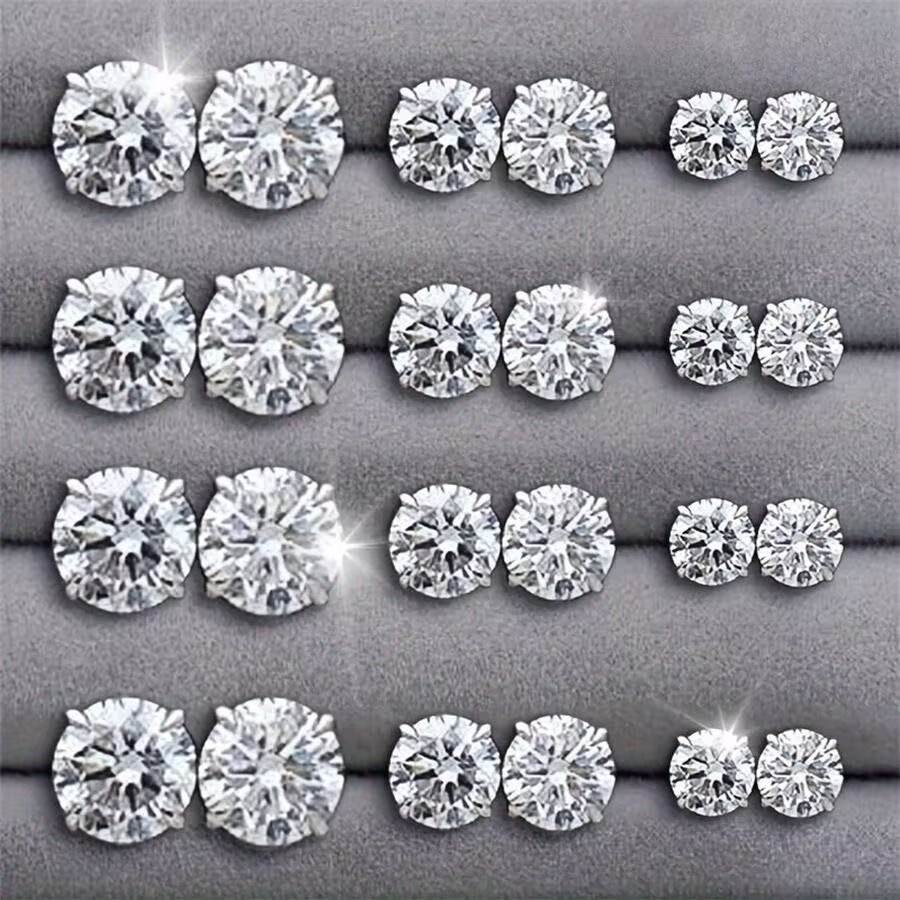 Lotes Brincos De Zircônia Brancos Homens Mulheres Redondos De Aço Inoxidável Simples/3mm，7mm，8mm，10mm，12mm
